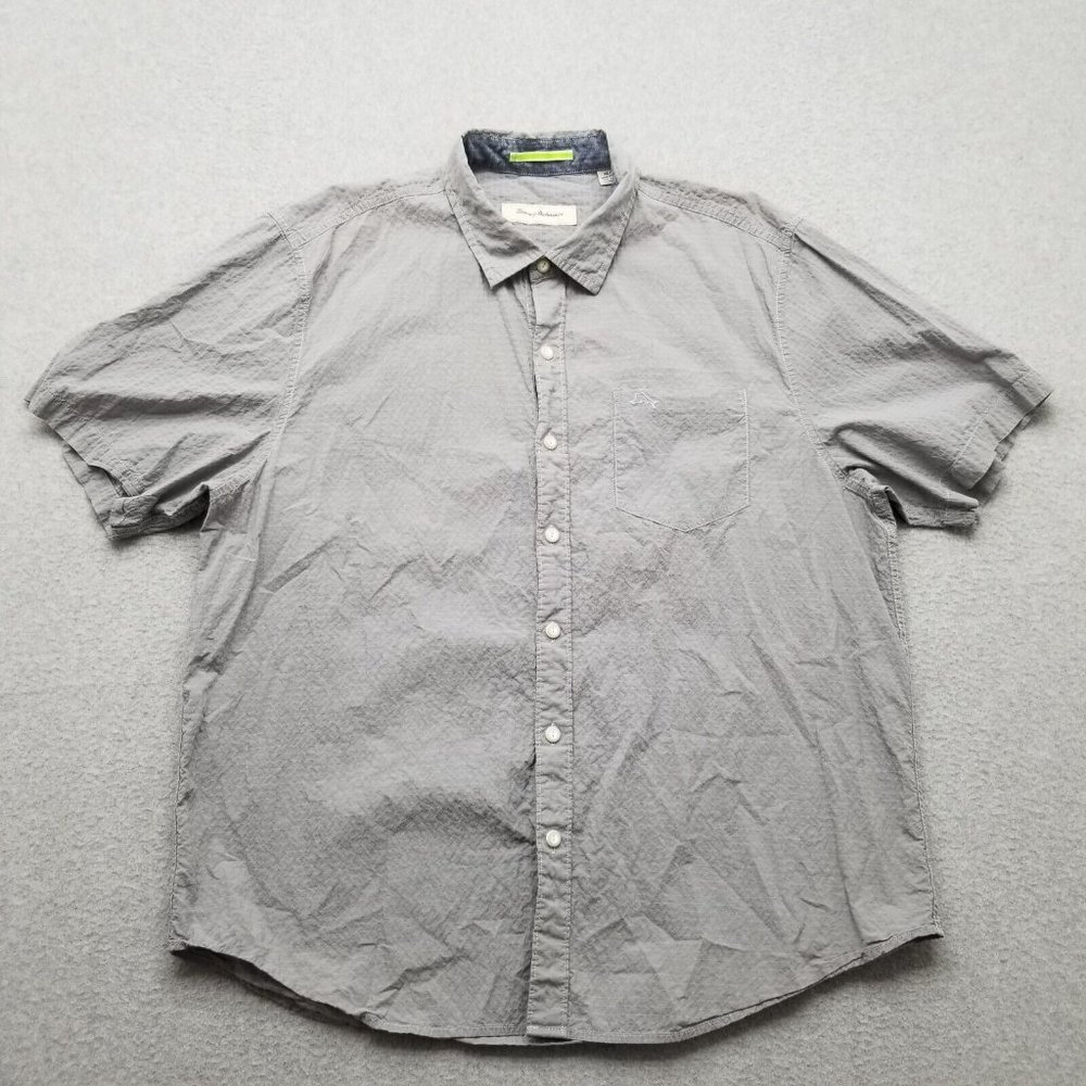 Tommy Bahama Shirt Mens XL Gray‎ Button Up Short Sleeve Pocket